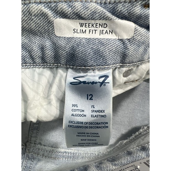 Women Seven 7 Weekend Slim Fit Jean Light Blue Straight Leg Distressed Sz 12 NWT - Picture 11 of 16